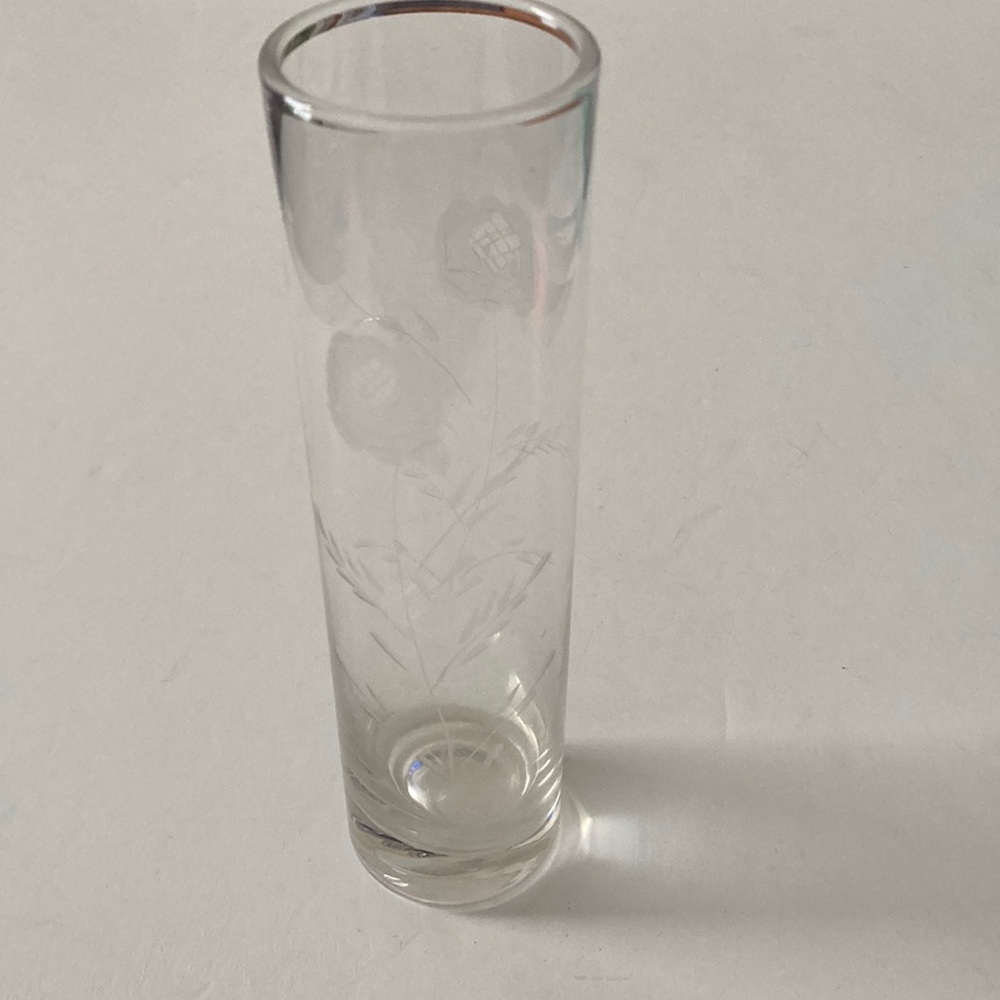 Vintage Glass engraved vase 7”